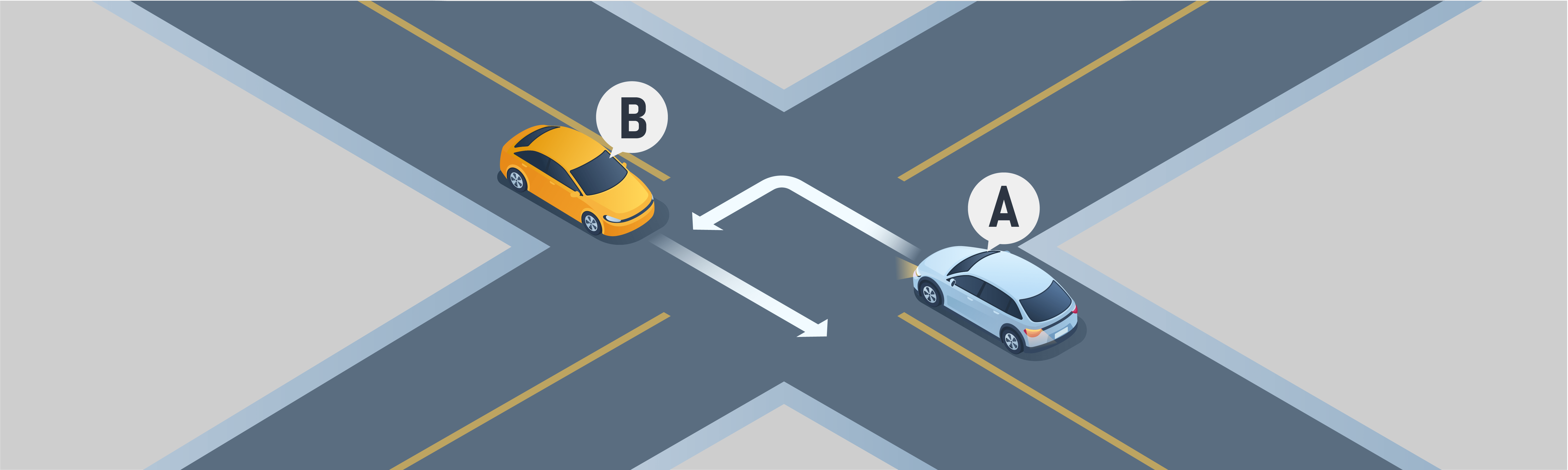 Intersections - Who must yield the right-of-way to the other in the situation below?