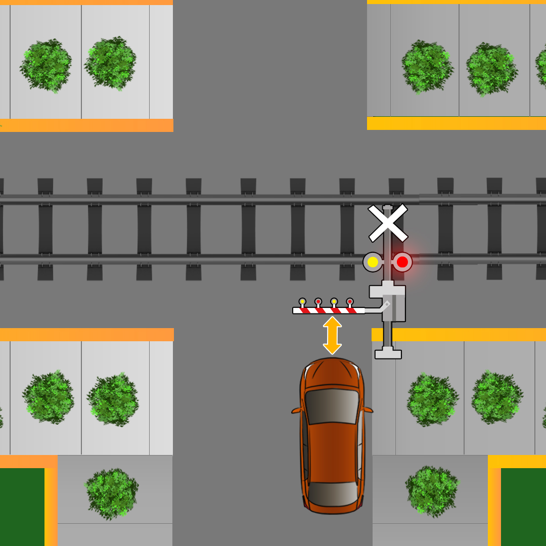 What do you have to do while approaching a railway crossing where there's a warning of a train approaching? - What do you have to do while approaching a railway crossing where there's a warning of a train approaching?