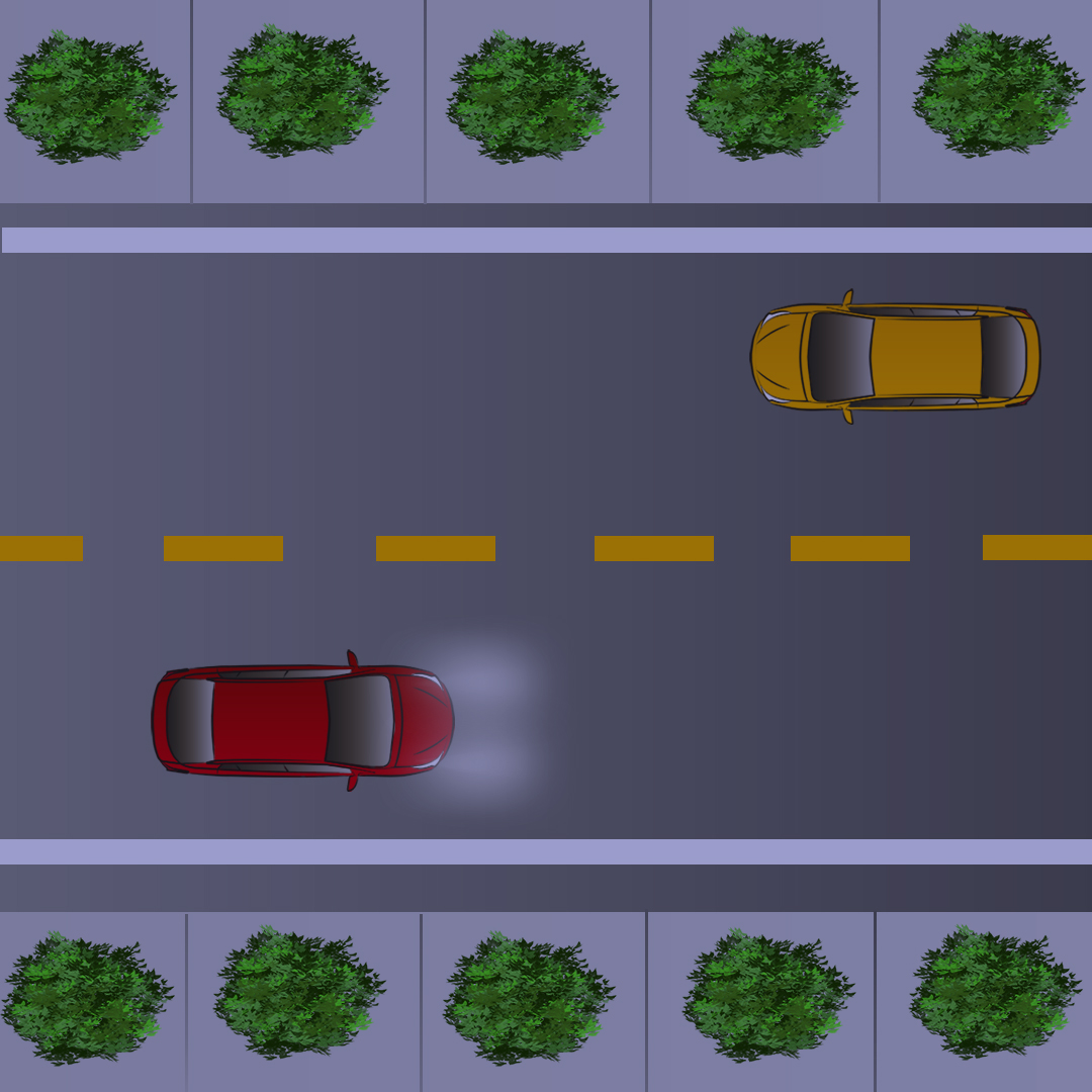 Test 7 - At what point while driving at night should you have your headlights on the low beam setting?