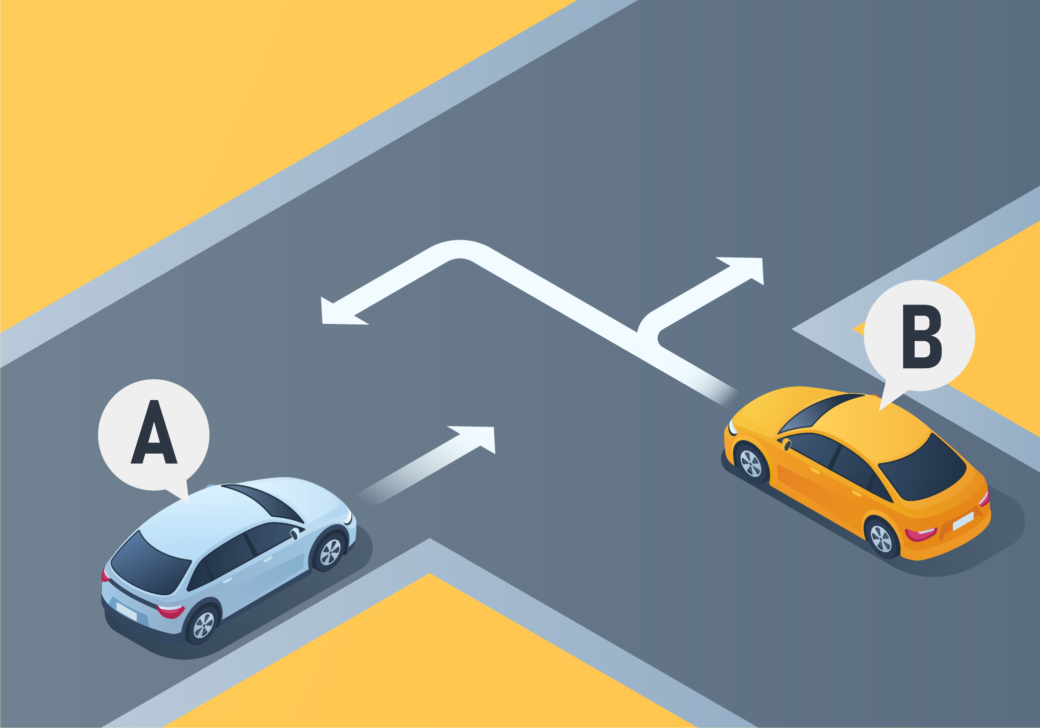 Intersections and Turns - Who must yield the right-of-way to the other in the situation below?