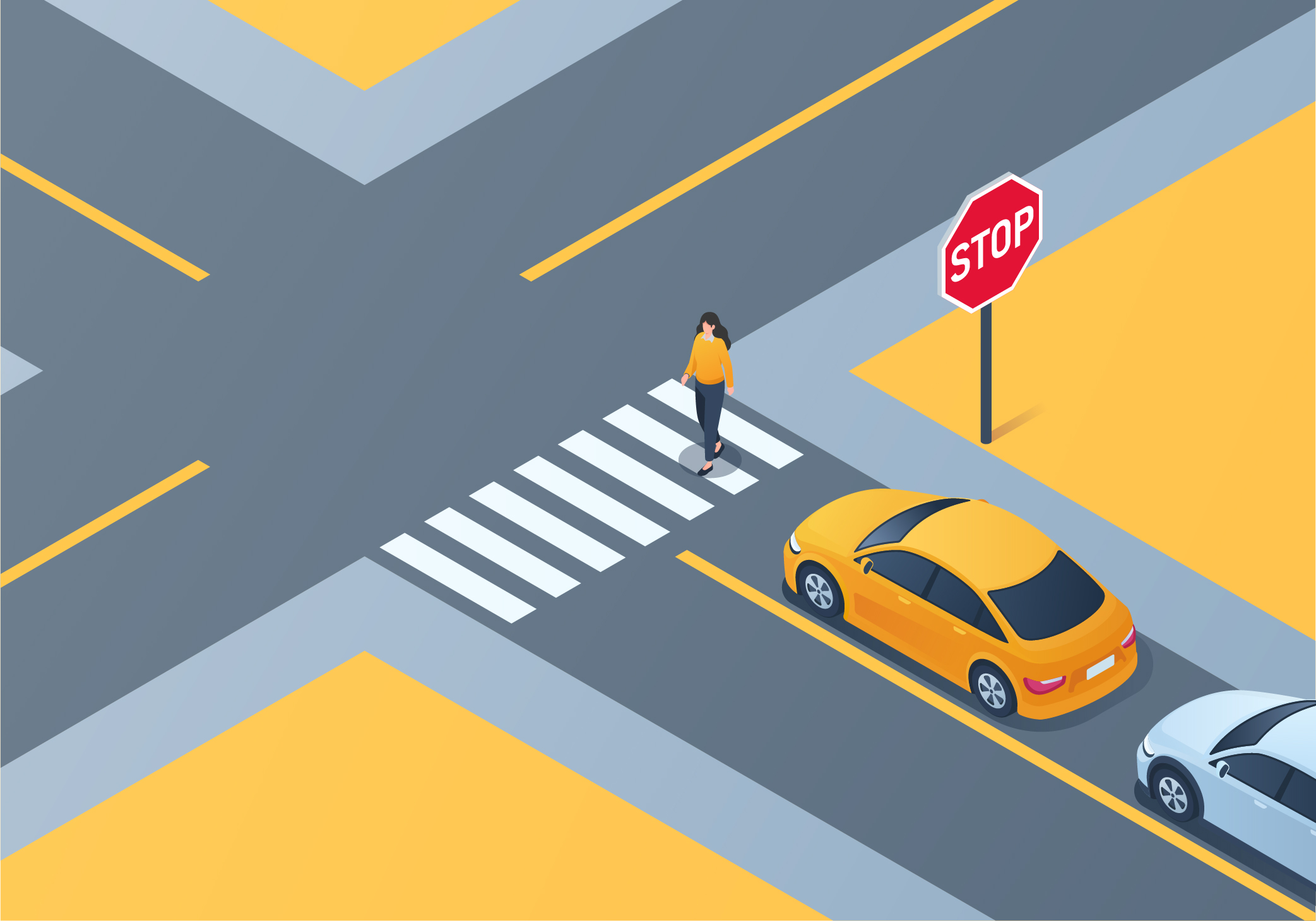 Changing positions - What should you do when approaching a stopped vehicle that is letting pedestrians cross the road at the intersection?