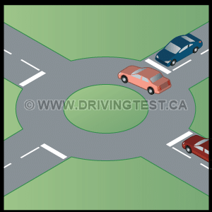 Test 1 - While driving at a roundabout, which vehicle should be given the right-of-way?