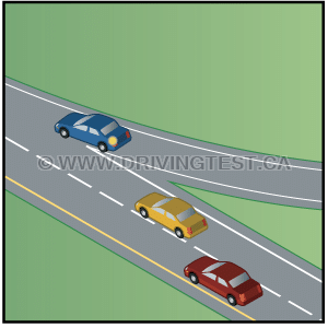 Test 1 - Who should be given the right-of-way if a car is trying to merge with oncoming traffic to get onto a divided highway?