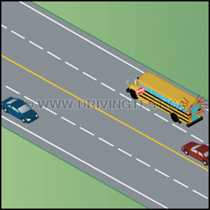 Test 3 - What should you do if you're approaching a school bus from the opposite lane and it has its lights flashing?