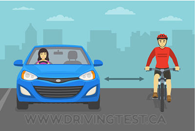 Driving Test Canada - Car Test 1 - How much can you be fined for failing to give sufficient space to a cyclist who is passing in the same traffic lane?