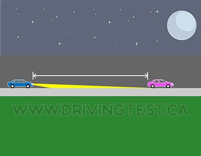 quebec car - At what point while approaching another vehicle at night do you need to switch to low beam headlights?